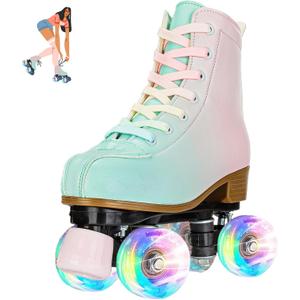 jessie Roller Skates for Girl and Women, PU Leather Fantastic Flash Wheel Kid Roller Skates Girls Ages 8-12 Beginner for Indoor Outdoor (34-Youth 3.5)