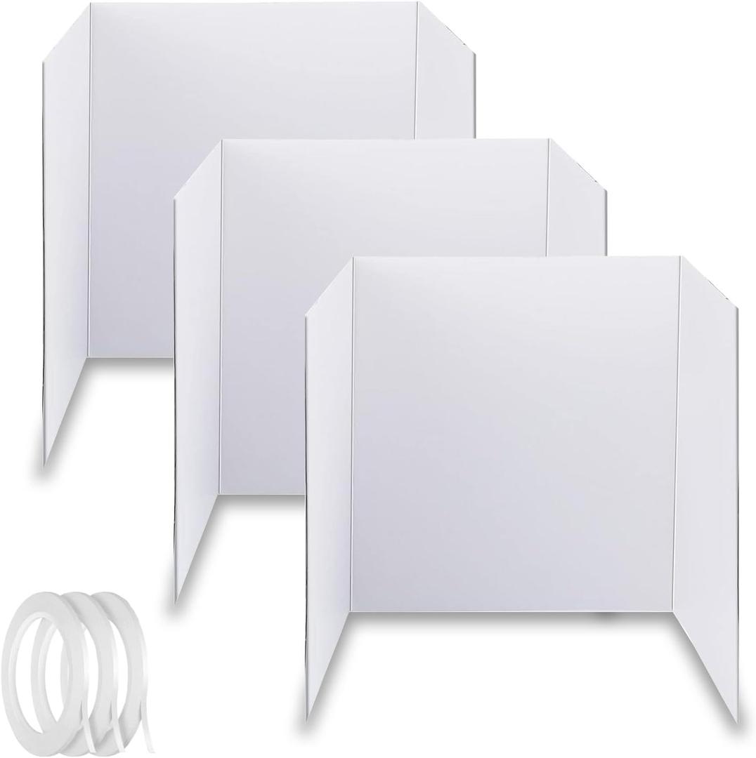 3 Pack Medium Trifold Poster Board, 24 x 16inches Poster Board with Double Sided Tapes and Cardboard, Corrugated Presentation,Science Fair Display Boards for School Project, Science Fair, Business