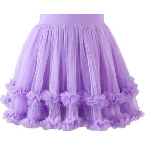 GroYolan Girls Tutu Skirt, Soft Fluffy 3 Layered Tulle Ruffle Skirt Elastic Waist for Baby Toddler Kids Size XLPurple