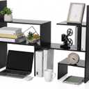 Briwooody Expandable Dorm Desk Hutch Adjustable Desktop Bookshelf,Black, 9.5 x 40 x 28 inch