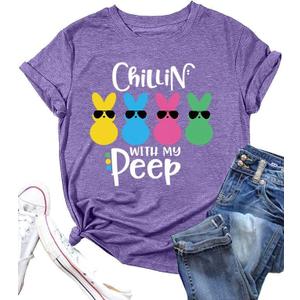 Easter Shirts for Women Cute Easter Shirt Cute Rabbit Graphic T-Shirt Bunny Shirt Easter Tops (Purple, M)