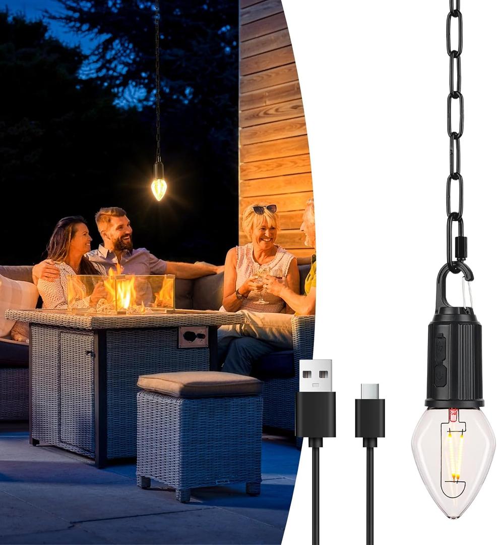 Rechargeable LED Gazebo Lights Waterproof Outdoor Hanging Lights with 3 Modes, Battery Operated Candle Shape Chandelier for Pergola, Patio and Garden Light 1 Pack (Teardrop-Chain 2700K Soft White)