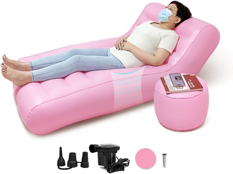 AOSSA BBL Chair After Surgery, Inflatable Sofa Bed for Sleeping, BBL Mattress with Hole, Inflatable Couch with Ottoman, Blow Up Lounge Chair, BBL Post Surgery Kit for Butt Support (Pink) (50*33.5*10 inch)