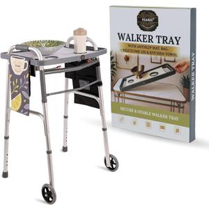Walker Tray for Folding Walker with Cup Holders, Non-Slip Mat & Bag - Adjustable Universal Plastic Food Table for Seniors - Detachable Guardian Accessories - Removable Walker Trays for rolling walker