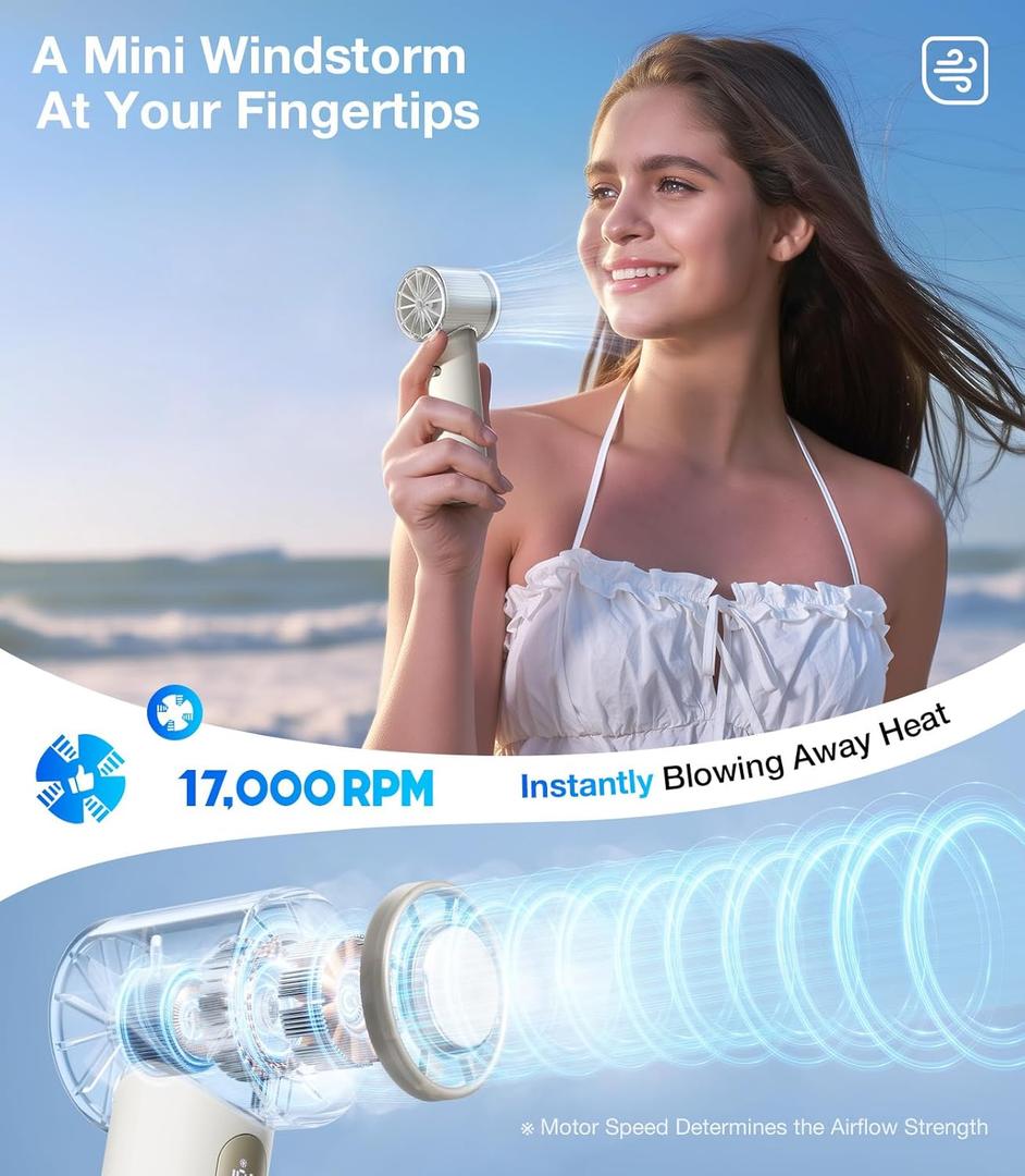 TORRAS COOLiFY iva Handheld Fan with Ice Cooler, [Chill to 60.8F in 1s] 0-100 Speed, Super Mini Powerful Portable Fan, 5000mAh Rechargeable Hand Fan, Travel Essentials, Gifts for Dad Husband, Ivory