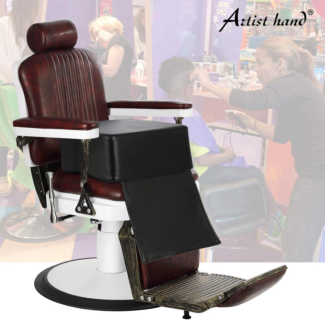Artist hand Barber Booster Seat for Kids, Children Salon Chair Cushion, 6.5" Thick Toddler Booster Seat for Hair Cutting with Foot Protector, Black Synthetic Leather