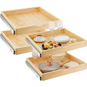 Sintuff 4 Pack Wooden Pull out Tray Cabinet Organizer Gentle Close Roll out Shelves for Kitchen Cabinets Fully Assembled Slide Pantry Shelves (24'' X 21'')