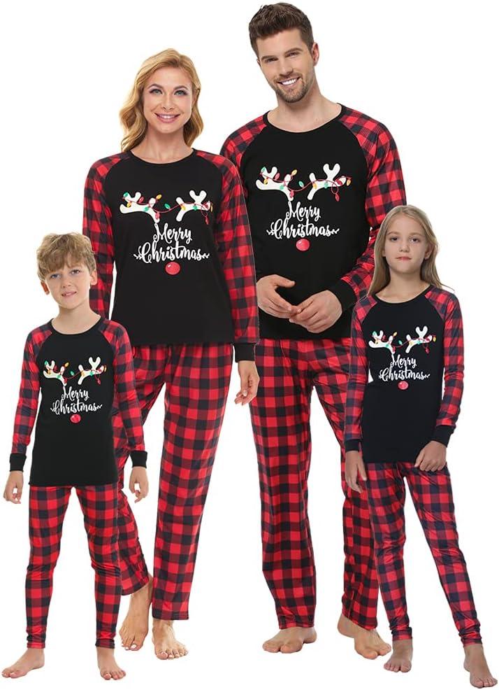 VENTELAN Family Matching Christmas Pajamas Set Holiday Santa Claus Sleepwear Xmas PJS Set for Couples and Kids (XX-Large, Red Plaid)
