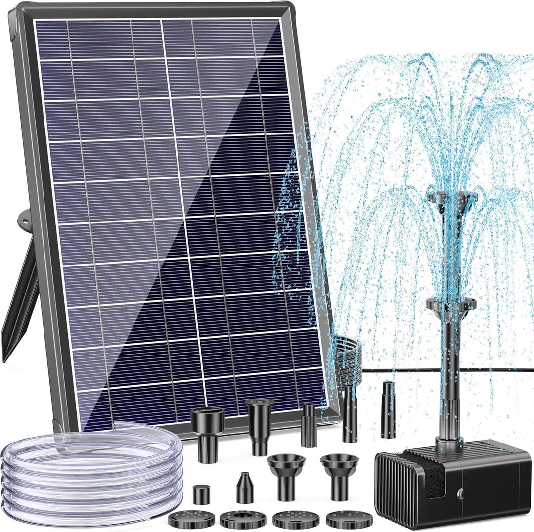 Antfraer Solar Fountain Pump for Bird Bath, 8W Solar Water Fountain Pump with Dry-Run Protection & Double-Layer Nozzles, Solar Powered Fountain with 5Ft Tubing for Small Pond, Bird Bath, Water Feature