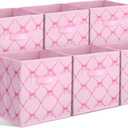 Geelin 6 Pcs Pink Bow Cube Storage Bins 11 Inch Storage Basket with Handle, Preppy Girls Organizer Basket, Collapsible Fabric Box for Classroom Bedrooms Office Home Decoration Gift