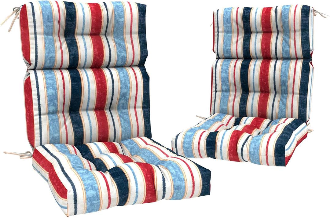 Adirondack Chair Cushions Set of 2, Water Resistant Outdoor High Back Chair Cushions for Patio Home Garden, 22" W x 20" D, Stripe Red Blue