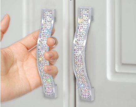 SAVORI Drawer Pulls Handle Bling Crystal Dresser Cupboard Closet Cabinet Wardrobe Door Furniture Handles Hardware Handle Pull for Home Kitchen Bathroom 2 Pack (11cm - 2 Pack, AB Color)