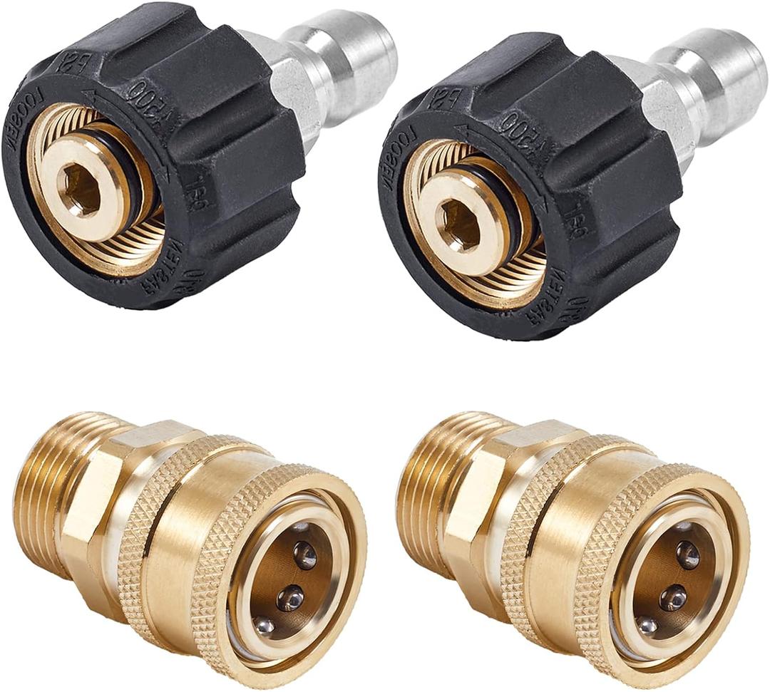 Pressure Washer Quick Connect Fittings, M22 14mm to 3/8 Inch Hose Adapter, 4 Pieces
