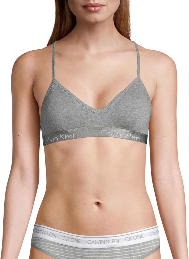 Calvin Klein Women's Motive Cotton Lightly Lined Bralette Bra (Grey Heather)