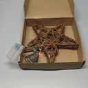 Rattan Natural Star Christmas Tree Topper - Rustic Farmhouse Xmas Treetop with 50 Warm LED Lights for Indoor Christmas Tree Decorations Holiday Seasonal Decor