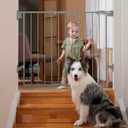 Babelio 26-43" No Bottom Bar Baby Gate for Babies, Elders and Pets, 2-in-1 Hardware Mount Dog Gate for The House, Stairs and Doorways, with Large Walk Thru Door, Grey (26-43" W, 28" H, Gray)