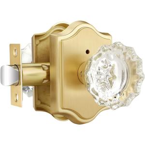 EHOMEWARE 1 Pack Clear Crystal Door Knobs, Privacy Door Levers Gold, Bed/Bath Glass Door Handles, Keyless Door Lockset, Reversible for Left or Right Side (Satin Brass) EHOMEWARE 1 Pack Clear Crystal Door Knobs, Privacy Door Levers Gold, Bed/Bath Glass Door Handles, Keyless Door Lockset, Reversible for Left or Right Side (Satin Brass)