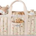 Blissful Diary Woodland Diaper Caddy Organizer, Stylish Nursery Storage Basket, Gift for Baby Shower, Newborn Essentials, Woodland Cream