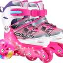 Sowume Adjustable Roller Skates for Girls and Women, All 8 Wheels of Girl's Skates Shine, Safe and Fun Illuminating for Kids (Pink, XS)