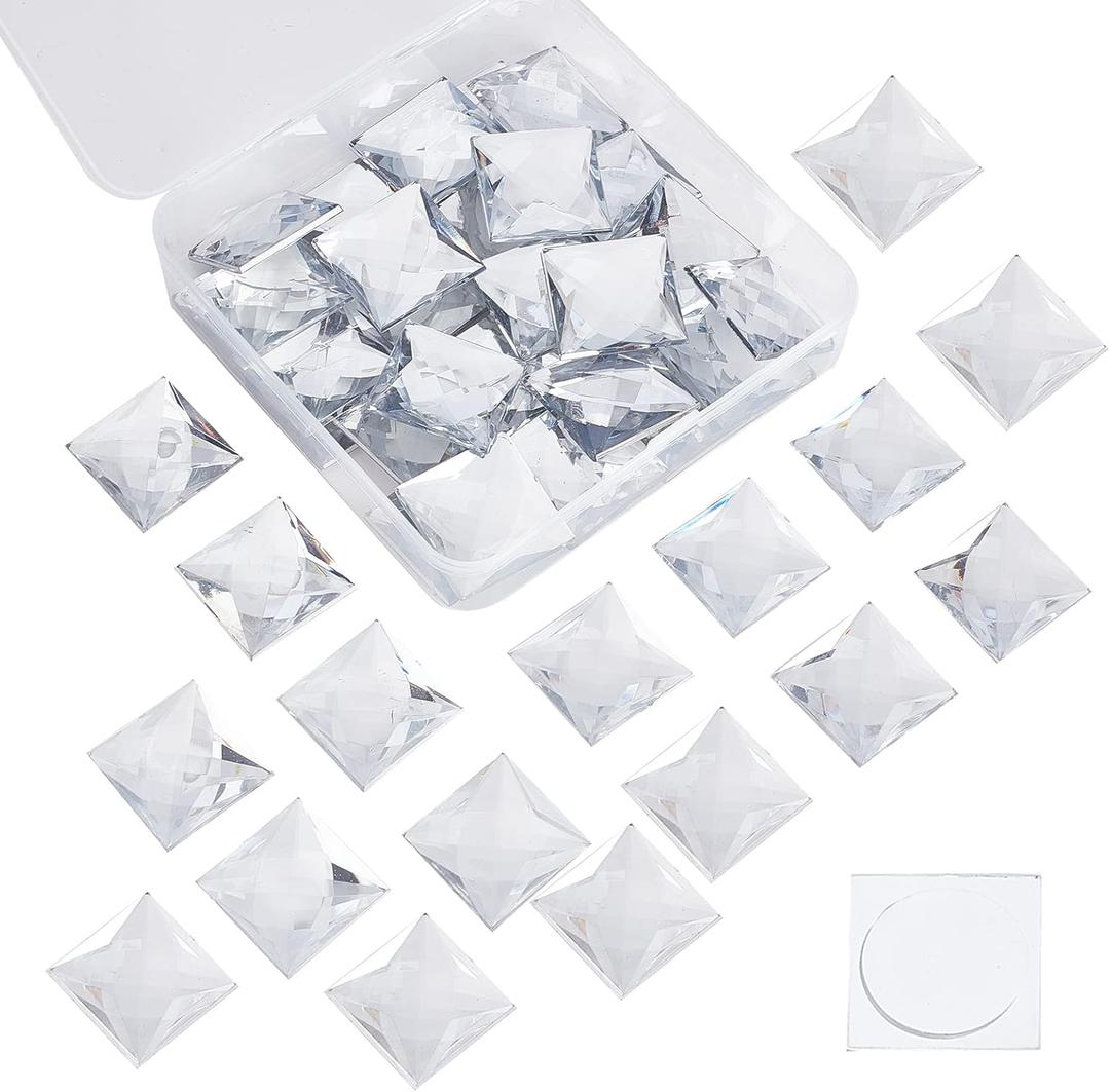 FINGERINSPIRE 40Pcs Square Acrylic Self Adhesive Rhinestone 30mm Clear Crystals Bling Sticker Large Flat Back Crystals Rhinestone Acrylic Jewels for Costume Making Cosplay