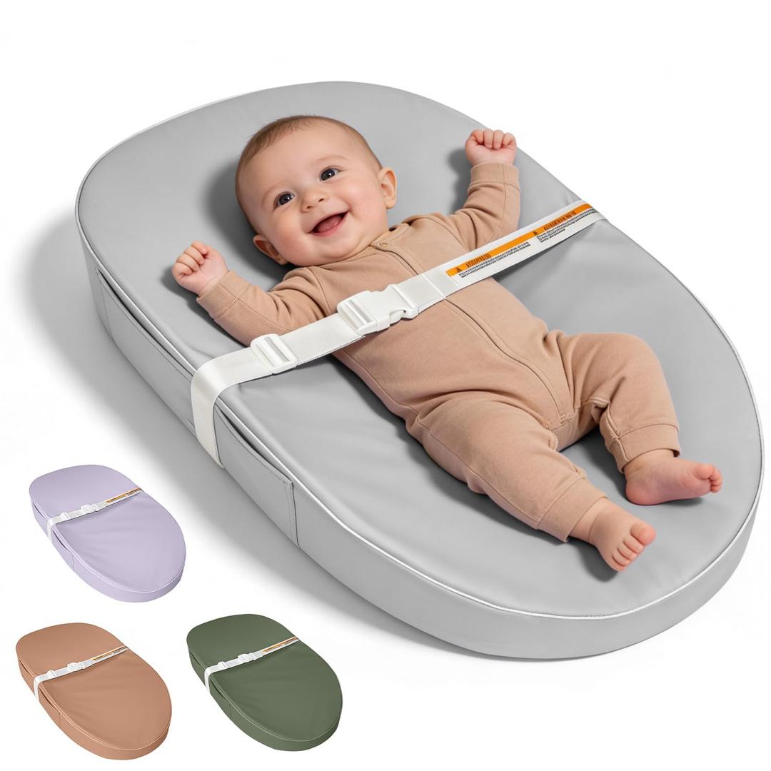 Baby Changing Pad, Waterproof Vegan Leather Wipeable Diaper Changing Pad with Safety Strap Non-Slip Changing Mat for Dresser & Table