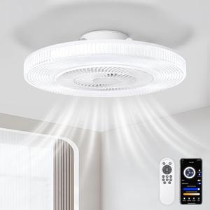 White 20" Modern Low Profile Ceiling Fan with Light and Remote, Stepless Color Temperature and Brightness Adjustable, 6 Wind Speeds, Suitable for Bedroom, Kids Room, Living Room and Study Room