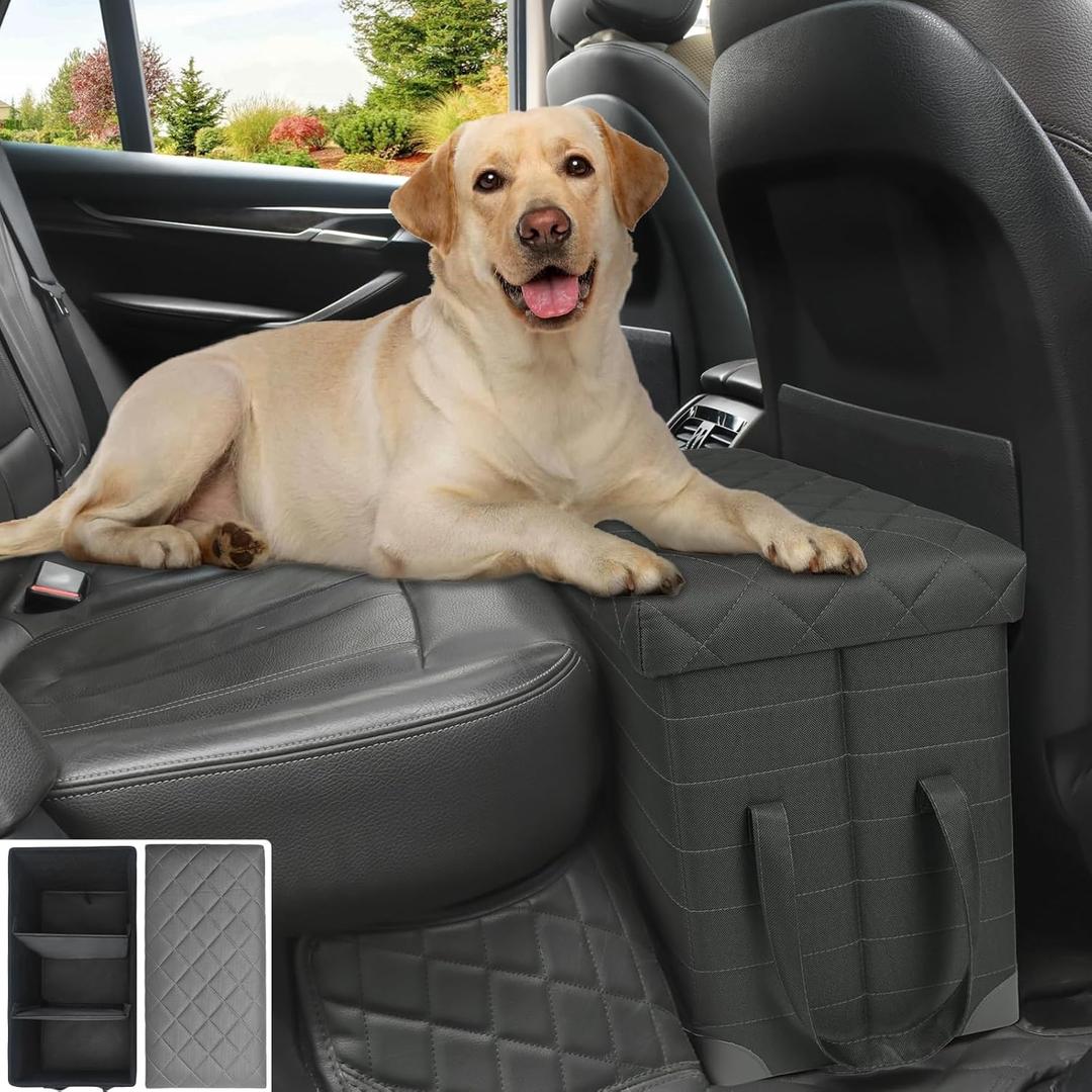 LIONROGE Car Back Seat Extender for Large Dogs up to 200lbs,Dog Car Back & Front Seat Extender with Storage,Prevent Your Dogs from Falling Off The Seat (Light Grey)