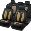 Skechers Memory Foam Car Seat Cover Full Sets, Hexcomb Breathable Thick Seat Covers, Airbag Compatible, Automotive Comfort & Protection for Most Cars,Van,Trucks, SUVs (Beige,Full Set) (Black and Beige)