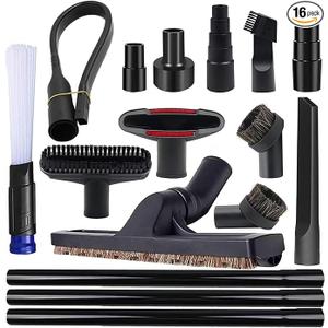 16 Pcs Universal Vacuum Attachments Kit for Shop Vac Accessories with 2 1/2" to 1 1/4" & 1 7/8" to 1" Hose Adapter for Shop Vac, 1 1/4" Shop Vacuum Cleaner Attachments, Household Cleaning Vacuum Kit