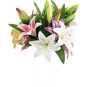 12 Heads Artificial Lily Flowers Fresh Look, Wedding Hotel Party Home Decor Decorative Flowers Bouquet, Lily 8 Heads Full Bloom Lily and 4 Buds Brilliant Color Very Similar to the Natural Flower