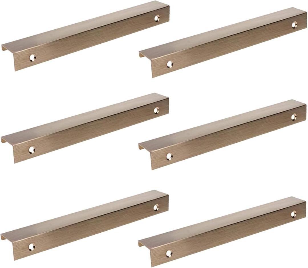LC LICTOP Edge Pull Handles for Cabinets, 7.9 Inch Aluminum Alloy Finger Tab Pulls, Concealed Drawer Handles for Kitchen, Dresser, Wardrobe, 6.23 Inch Hole Spacing, 6Pcs Champagne Edge Pulls