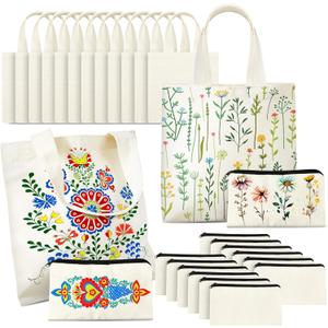 Amylove 12 Pcs Mini Blank Bag Bulk Include Blanks Small Tote Bag Blanks and Small Make up Bags for Sublimation Painting DIY (10 x 10,Natural Color)