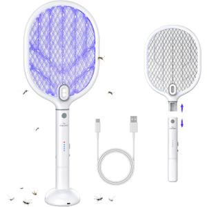 PALONE Electric Fly Swatter with Light, 4000V Rechargeable Bug Zapper Racket, Detachable Mosquito Killer Fly Zapper, Mosquito Swatter for Indoor Outdoor Camping Home use 1 Pack