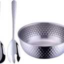 Stainless Steel 80 oz Large Salad Bowl sets with Serving Utensils 12 Inch Salad Spoon and Fork Serving set, Fruit Salad Mixing Bowl Server set of 3, for Hosting Party Kitchen Essentials (Silver)