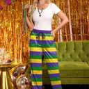 For G and PL Mardi Gras Women's Striped Drawstring Cuff Jogger Pants Festival Casual Leggings Stripeds S