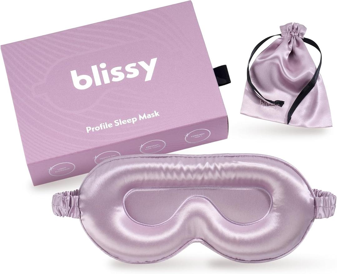 Blissy Silk Sleep Mask Profile - 100% Pure Mulberry Silk 22 Momme 6A Fibers Silk Eye Sleeping Mask for Women & Men for Total Blackout - Blindfold Silk Sleep Mask Side Sleeper Eye Cover (Lavender)