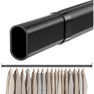 Oval Closet Rod 18-88 Inch Adjustable Closet Rods for Hanging Clothes Heavy Duty Black Poles Bar with End Supports Rust Proof Wardrobe Rod for Laundry Room RV