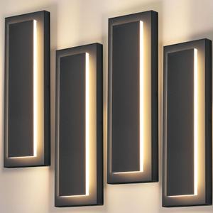 4 Packs Modern Exterior Lighting Fixtures, Black LED Outdoor Porch Wall Light, 16 in Long Outside Lights for House, Front Door, Patio, Waterproof Outdoor Sconce Lights, 3000K Warm White 12W, 15.7IN-4 PCS