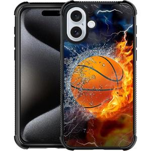 DAIZAG Case Compatible with iPhone 16,Shockproof Soft Phone Cover for Boy Men Gift Case,Ice Fire Basketball