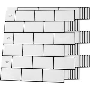 Art3d Backsplash Tile for Kitchen Peel and Stick, 10-Sheet Stick on Subway Tiles for Kitchem, Bathroom Back Splashes, 12"x12", Warm White with Black Grout