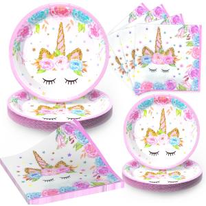 Unicorn Birthday Plates Napkins for Birthday Party, Unicorn Party Decorations for Girls, 96 Pcs Magical Party Supplies
