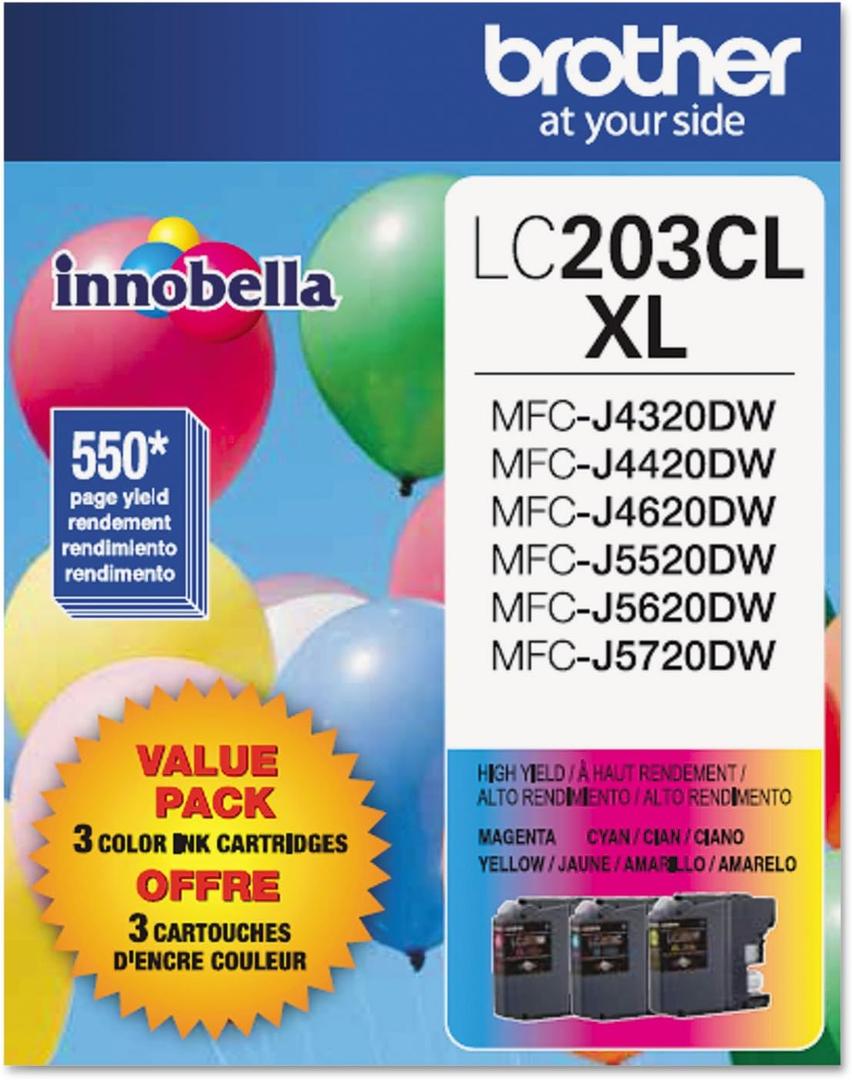 Brother Genuine High Yield Color Ink Cartridge, LC2033PKS, Replacement Color Ink Three Pack, Includes 1 Cartridge Each of Cyan, Magenta & Yellow, Page Yield Up To 550 Pages