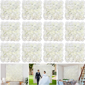 Flower Wall Backdrop 12 Piece of 16.5x16.5 Inch Floral Wall Panel Artificial Silk Rose Wall Decor Ideal for Wedding Celebrations, Festive Party Backdrops, and Home Decor- White