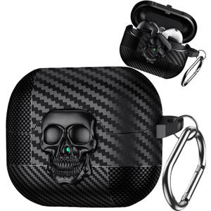 for Samsung Galaxy Buds3 Pro/Galaxy Buds 3 Case with Lock, Girls Boys Funny Skull Full Body Shockproof Hard Shell Cover with Carabiner Keychain for Galaxy Buds3 Pro Skull Black