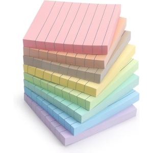 Eastern Wolf Lined Sticky Notes, 3x3 Inch, 8 Pack, Light Colors, 640 Sheets | Premium Self-Adhesive Notepads, for Office, School & Home Use, Easy to Use, Reusable & Removable