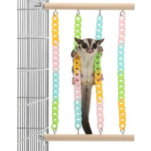 Small Sugar Glider Toys and Cage Accessories Natural Wood with Sturdy, Toys for Sugar Gliders Chains Hanging Sugars Glider and Rat Cage Accessories Enrichment Toy for Small Animals and Parrots, 7.9"L x 1"W x 11.8"H