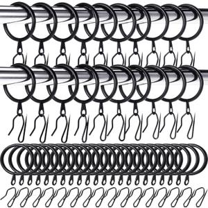 Hotop 60 Pieces 1.65 Inch Metal Drapery Curtain Rings Curtain Hanging Rings and 60 Pieces Metal Drapery Pin Hooks for Drapes Window Door Shower (Black)