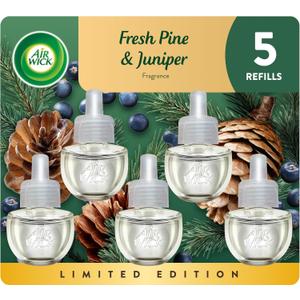 Air Wick Plug in Scented Oil Refill, 5 ct, Fresh Pine and Juniper, Air Freshener, Essential Oils, Fall Scent, Fall decor