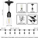 Outdoor String Lights LED 100FT Commercial Grade Heavy Duty Light String Lights with 30 Sockets 32 Shatterproof Plastic Bulbs Include 2 Spare S14 Dimmable Edison Bulbs Patio Market Cafe Light