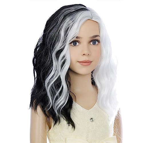 PATTNIUM Kids Black White Wig Shoulder Length Wig Black and White Wig Girls Black White Wig Synthetic Hair Cosplay Costume Two Tone Wig (Black and White) : Beauty & Personal Care
